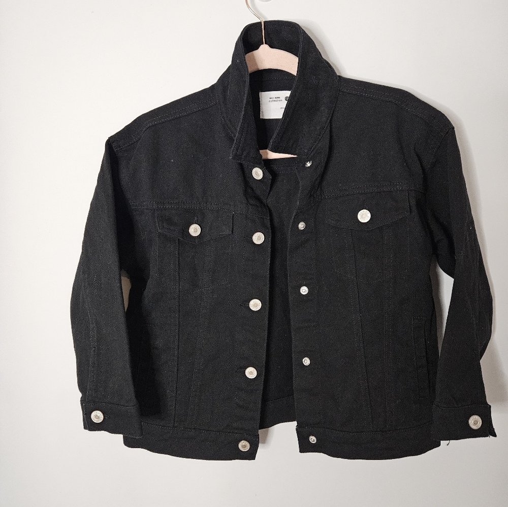 Black Denim Jacket with Silver Buttons